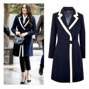 J Crew Navy Tipped Stadium Wool Ivory Coat Meghan